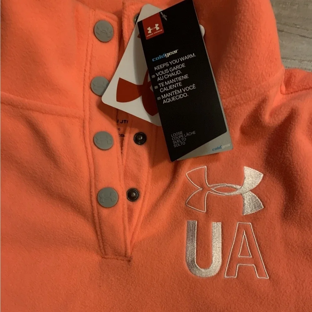Under Armour ColdGear Pullover Fleece Youth XL Bright Orange Snap Mock Neck NWT